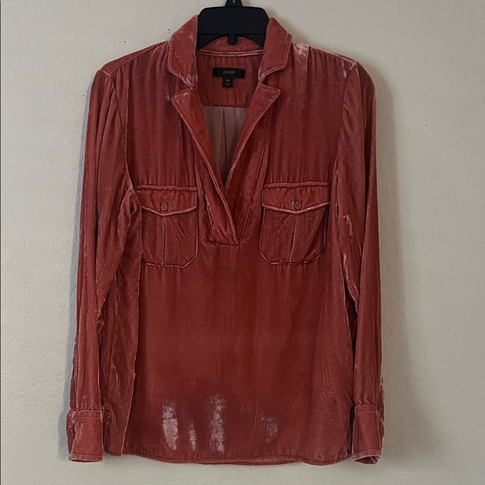 J.Crew Velvet patch-pocket popover shirt in Rust Color in Size XS